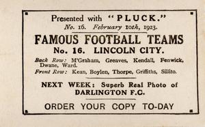 1922-23 Pluck Famous Football Teams #16 Lincoln City Back