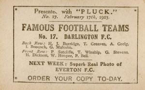 1922-23 Pluck Famous Football Teams #17 Darlington Back