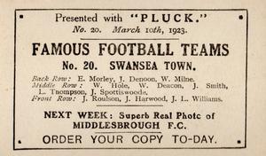1922-23 Pluck Famous Football Teams #20 Swansea Town Back