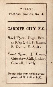 1922 Pals Football Series #4 Cardiff City Back