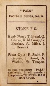 1922 Pals Football Series #5 Stoke City Back