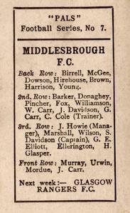 1922 Pals Football Series #7 Middlesbrough Back