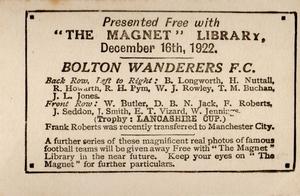 1922 The Magnet Library Football Teams 1st Series #NNO Bolton Wanderers F.C. Back