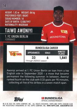 2021-22 Stadium Club Chrome Bundesliga #14 Taiwo Awoniyi Back