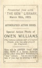1923 The Gem Library Autographed Action Series #NNO Owen Williams Back