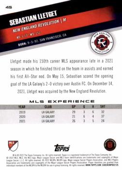 2022 Topps MLS #45 Sebastian Lletget Back