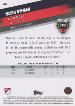 2022 Topps MLS #92 Moses Nyeman Back