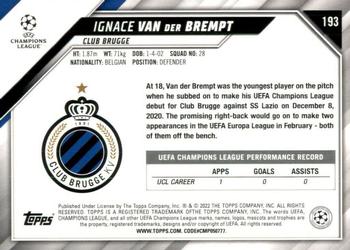 2021-22 Topps UEFA Champions League #193 Ignace Van der Brempt Back