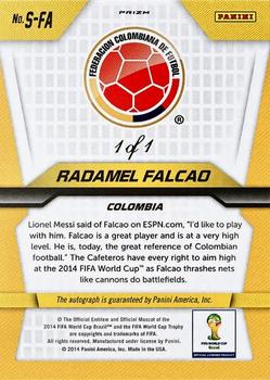 2014 Panini Prizm FIFA World Cup Brazil - Signatures Prizms El Samba #S-FA Radamel Falcao Back