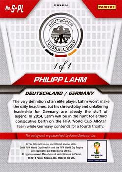 2014 Panini Prizm FIFA World Cup Brazil - Signatures Prizms El Samba #S-PL Philipp Lahm Back