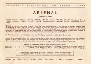 1938 Shermans Pools Searchlight on Famous Teams #NNO Arsenal Back