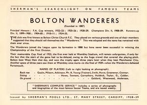 1938 Shermans Pools Searchlight on Famous Teams #NNO Bolton Wanderers Back