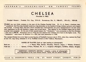 1938 Shermans Pools Searchlight on Famous Teams #NNO Chelsea Back