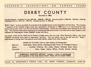 1938 Shermans Pools Searchlight on Famous Teams #NNO Derby County Back
