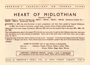 1938 Shermans Pools Searchlight on Famous Teams #NNO Heart of Midlothian Back