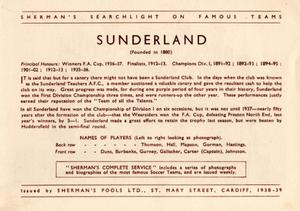 1938 Shermans Pools Searchlight on Famous Teams #NNO Sunderland Back