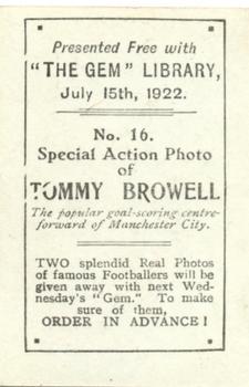 1922 The Gem Library Special Action Photos #16 Tommy Browell Back