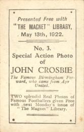 1922 The Magnet Library Football Real Photos of Famous Footballers #3 Johnny Crosbie Back