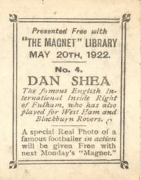 1922 The Magnet Library Football Real Photos of Famous Footballers #4 Danny Shea Back