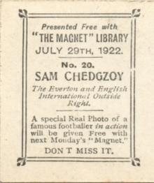1922 The Magnet Library Football Real Photos of Famous Footballers #20 Sam Chedgzoy Back