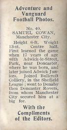 1925 D.C. Thomson Adventure and Vanguard Football Photos #40 Sam Cowan Back