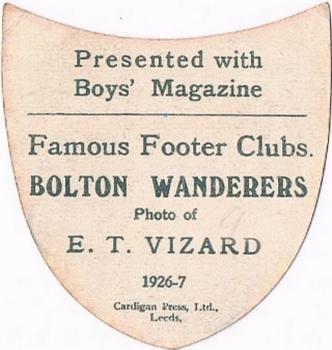 1926-27 Boys' Magazine Famous Footer Clubs #NNO Edward Vizard Back