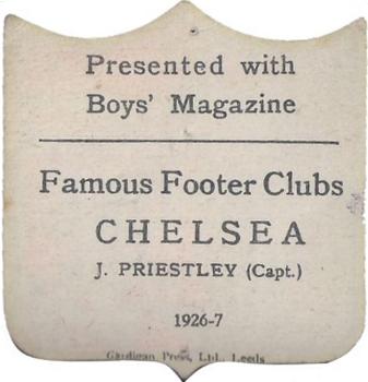 1926-27 Boys' Magazine Famous Footer Clubs #NNO John Priestley Back