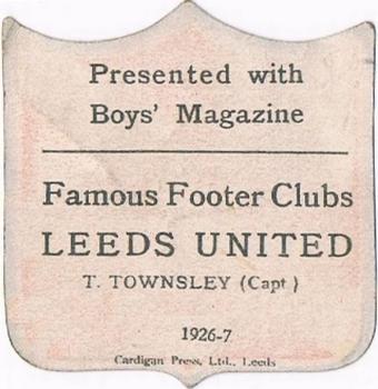 1926-27 Boys' Magazine Famous Footer Clubs #NNO Tom Townsley Back