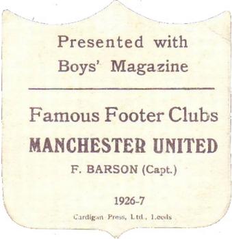 1926-27 Boys' Magazine Famous Footer Clubs #NNO Frank Barson Back