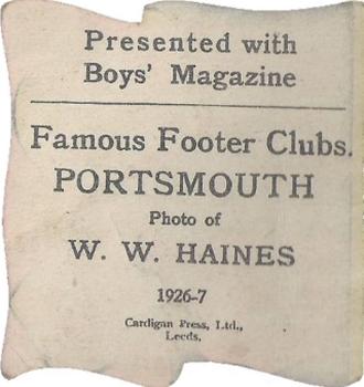 1926-27 Boys' Magazine Famous Footer Clubs #NNO Willie Haines Back