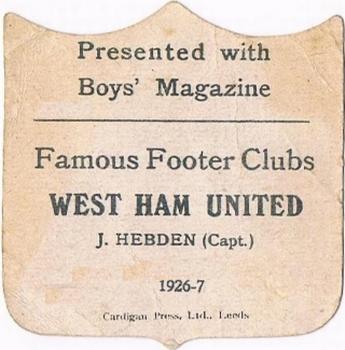1926-27 Boys' Magazine Famous Footer Clubs #NNO Jack Hebden Back