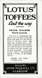 1924 John Filshill Ltd. Footballers #NNO Frank Walker Back