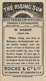 1927 Roche & Co. Ltd The Rising Sun Famous Footballers #27 Billy Hardy Back