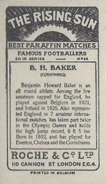 1927 Roche & Co. Ltd The Rising Sun Famous Footballers #43 Benjamin Howard Baker Back