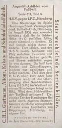 1925 Gartmann Chocolate (Series 611) Snapshots from Football #4 H.S.V. against 1.F.C. Nürnberg Back