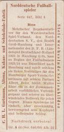 1926 Gartmann Chocolate (Series 647) North German Football Players #4 Walter Risse Back