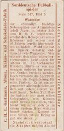 1926 Gartmann Chocolate (Series 647) North German Football Players #5 Arthur Warnecke Back