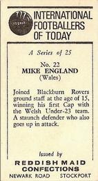 1965-66 Reddish Maid International Footballers of Today #22 Mike England Back