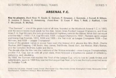 1969-70 Scotties Famous Football Teams #NNO Arsenal Back