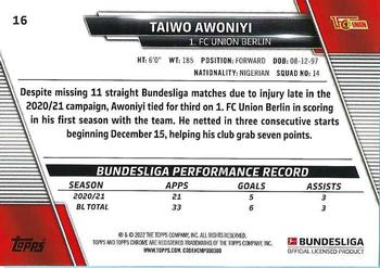 2021-22 Topps Chrome Bundesliga #16 Taiwo Awoniyi Back
