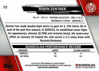 2021-22 Topps Chrome Bundesliga #72 Robin Zentner Back