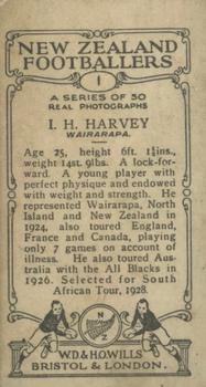 1927 Wills's New Zealand Footballers #1 Ian Harvey Back