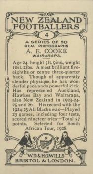 1927 Wills's New Zealand Footballers #4 Albert Cooke Back