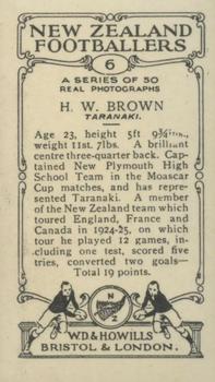 1927 Wills's New Zealand Footballers #6 Handley Brown Back