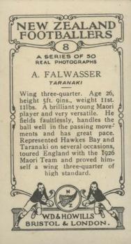 1927 Wills's New Zealand Footballers #8 Alby Falwasser Back