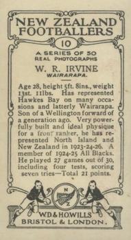 1927 Wills's New Zealand Footballers #10 William Irvine Back