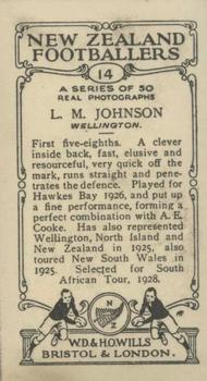 1927 Wills's New Zealand Footballers #14 Lance Johnson Back