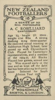 1927 Wills's New Zealand Footballers #16 Alan Robilliard Back