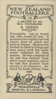1927 Wills's New Zealand Footballers #19 Toby Sheen Back