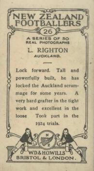 1927 Wills's New Zealand Footballers #26 Len Righton Back